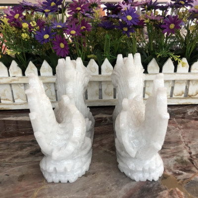 Cặp Rồng nằm phong thủy đá cẩm thạch trắng - Dài 20 cm