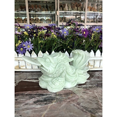 Tượng Cóc Ba Chân, Cóc Ngậm Tiền, Thiềm Thừ phong thủy cõng bắp cải chiêu tài lộc đá cẩm thạch trắng xanh - Dài 20 cm