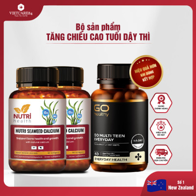 Bộ Sản Phẩm Tăng Chiều Cao Tuổi Dậy Thì: 2 Hộp Canxi hữu cơ New Zealand Nutri Seaweed Calcium và GO MULTI TEEN EVERYDAY