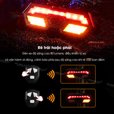 Đèn Hậu Xi Nhan Xe Đạp LY-5509 Điều Khiển Từ Xa 700mAh Có âm thanh khi rẽ Sạc USB An Toàn Ban Đêm, Chống nước đi mưa - Mai Lee
