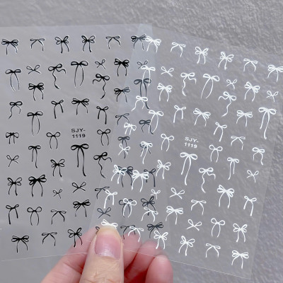 Sticker 3D Nơ Nổi Dài Ngắn Đen Trắng SJY1119 Làm Nail Siêu Xinh, Hình Dán Móng Nơ Ruy Băng Mix Kiểu Phong Cách Điệu Đà Đẹp Mắt Và Tinh Tế