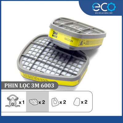 Bộ mặt nạ phòng độc 3M 6100/6200 với phin lọc 6003 kết hợp tấm lọc bụi 5N11 cùng nắp giữ 501 (7 món)
