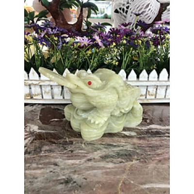 Tượng Cóc Ba Chân, Cóc Ngậm Tiền, Thiềm Thừ phong thủy chiêu tài lộc đá ngọc Onyx - Dài 15 cm