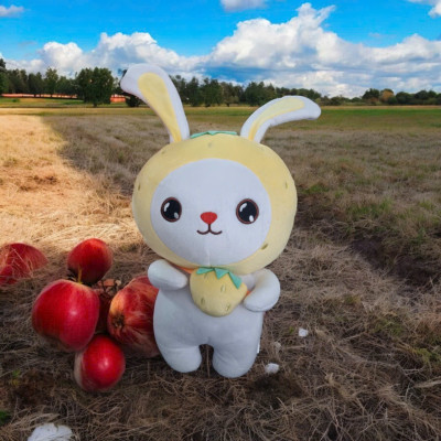Gấu bông thỏ đầu trái cây đeo túi siêu mềm dễ thương (40cm) vải miniso mềm mại êm ái hàng cao cấp, an toàn cho trẻ nhỏ
