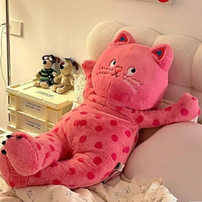 Thú nhồi bông mèo hồng chấm bi mặt quạo - Size từ 60cm đến 1m - Quà tặng gấu bông mèo giận dỗi mắt liếc dễ thương.