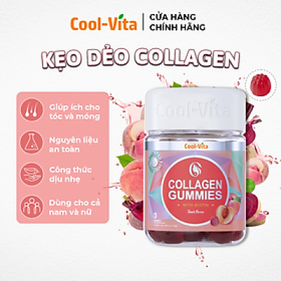 Kẹo Dẻo Collagen Hỗ Trợ Trẻ Hóa Sáng Da - Cải Thiện Sức Khỏe Tóc Móng Vị Đào Kết Hợp Biotin, Vitamin C & Vitamin E Coolvita (60 viên x 3g)/hộp