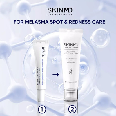 Combo mờ nám chuyên sâu SKINMD DAY & NIGHT BRIGHTENING CREAM 50g và SKINMD PURE WHITENOL INTENSIVE CREAM 15g giúp dưỡng trắng da, mờ đốm sắc tố