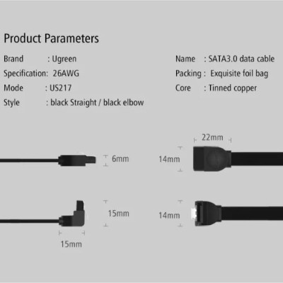 Ugreen UG30797US217TK 0.5M màu Đen Cáp truyền dữ liệu SATA 3.0 đầu gập 90 độ cao cấp - HÀNG CHÍNH HÃNG