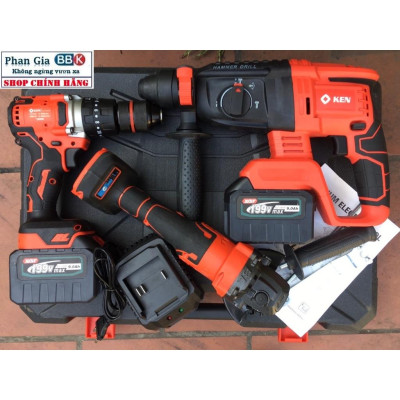 [LOẠI 1]  Bộ Combo 3 Máy Siết Bulong, Máy Mài Pin Cầm Tay Và Máy Khoan Đục Bê Tông Dùng Pin 199V (Bảo Hành 12 Tháng)