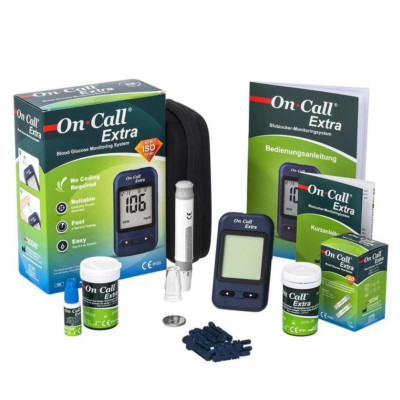 Hộp 25 Que thử đường huyết On Call Extra, NK chính ngạch, Tem niêm phong, nhãn phụ TV đẩy đủ