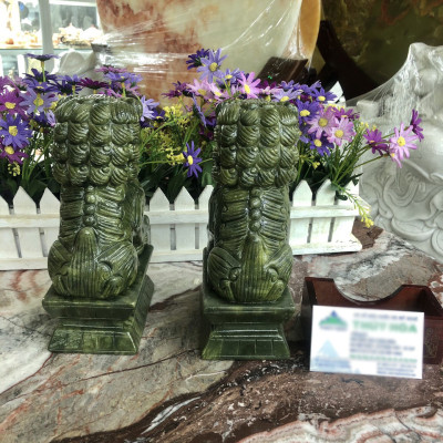 Cặp Kỳ Lân phong thủy đá ngọc Ấn Độ - Cao 20 cm