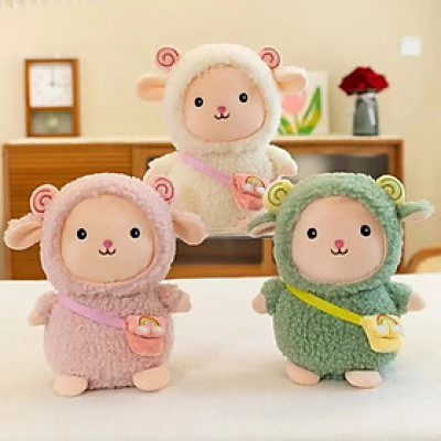 Thú nhồi bông cừu đeo túi lông xù so cute - Size 22cm - Màu ngẫu nhiên - Quà tặng gấu bông cừu dễ thương - Gối ôm mềm mịn cho bé.