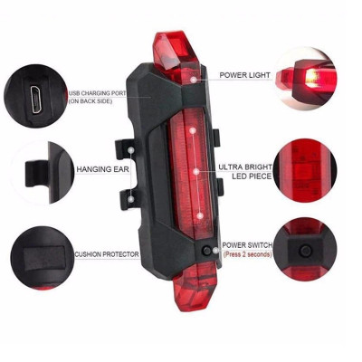 Bộ đèn xe đạp - đèn LED chiếu sáng phía trước và phía sau xe đạp dùng pin sạc - Hàng chính hãng