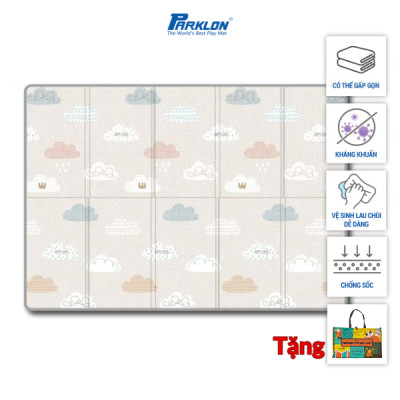 Thảm Em Bé Cao Cấp Parklon Siêu Nhẹ Họa Tiết Mây Bay Xinh Xắn Chính Hãng Hàn Quốc (200x140x1)cm Gấp Hình Zíc Zắc Chống Bụi Kháng Khuẩn Khử Mùi Chống Ồn Chống Sốc(Silky Portable Mat-Cloud Bebe-200x140x1) + Tặng Túi Đựng Tiện Lợi