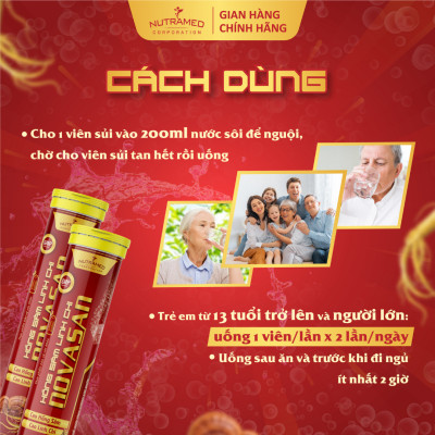 Viên sủi hồng sâm linh chi Novasan hỗ trợ bồi bổ cơ thể, tăng sức đề kháng (20 viên) - Nutramed