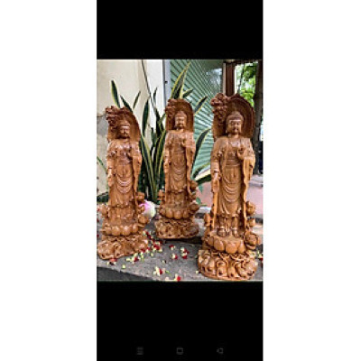 Tượng phật trạm khắc adi đà tọa sơn bằng gỗ bách xanh thơm nức kt cao 30×9×10cm