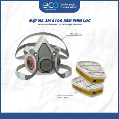 Mặt nạ chống hóa chất 3M 6100/6200 + Phin Lọc 3M 6006 lọc hơi hữu cơ vô cơ, phun sơn, phun xịt thuốc sâu, axit
