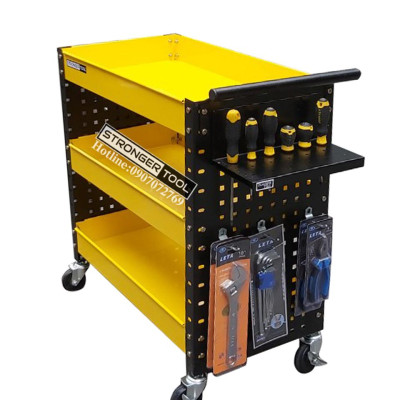 XE ĐẨY DỤNG CỤ 3 NGĂN 2 TẤM HÔNG DÙNG CHO GARARE TIỆM SỬA XE MÁY