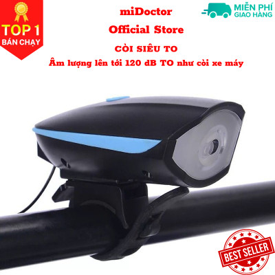 Đèn xe đạp thể thao miDoctor siêu sáng có còi pin sạc usb led T6 chống nước - Đèn còi xe đạp có 3 chế độ sáng còi to - Chính hãng miDoctor