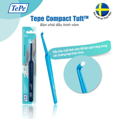 Bàn chải đánh răng đầu hình vòm cho người niềng răng, chỉnh nha, răng implant riêng lẻ Tepe Compact Tuft - Màu ngẫu nhiên (vỉ)