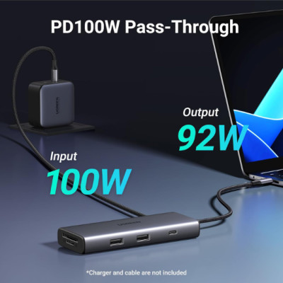 Bộ Chuyển Đổi Tín Hiệu Hub USB-C 7 trong 1 Ugreen 15531 sang HDMI + USB-C + 2 x USB-A + USB-C PD100W +  SD/TF - Hàng chính hãng