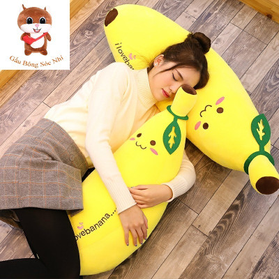 Gấu bông gối ôm quả chuối cao cấp, quà tặng thú nhồi bông chuối vải nhung co giãn 4 chiều