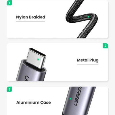 Ugreen UG50571MM142TK 2M màu đen cáp USB type c Thunderbolt 3 ra HDMI 4K 60HZ đầu kim loại - HÀNG CHÍNH HÃNG