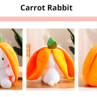 Thú nhồi bông thỏ cà rốt dâu tây 2 trong 1 - Size từ 18 đến 35cm - Quà tặng gấu bông thỏ siêu dễ thương - Gối ôm mềm mịn cho bé