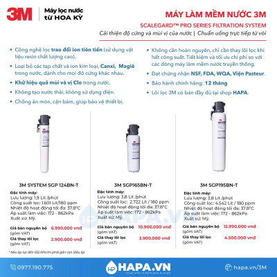 Máy Làm Mềm Nước 3M SGP124BN-T, SGP165BN-T, SGP195BN-T SCALEGARD PRO Chuyên Dùng Cho Máy Pha Cà Phê - Hàng Chính Hãng 3M