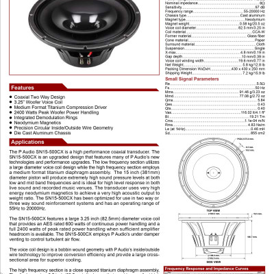 LOA RỜI PAUDIO 4 TẤC TỪ NEO SN15-500CX (15") (1 cặp) – Hàng Chính Hãng