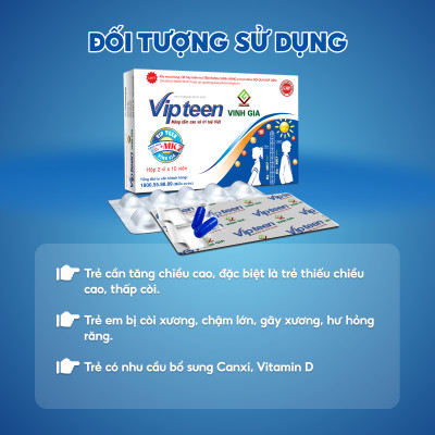 [Combo 6 tặng 1] hộp Viên Uống VIPTEEN VINH GIA Bổ Sung Canxi Nano D3 MK7 Hỗ trợ Tăng Chiều Cao Cho Trẻ 9 -18 tuổi (20 Viên)