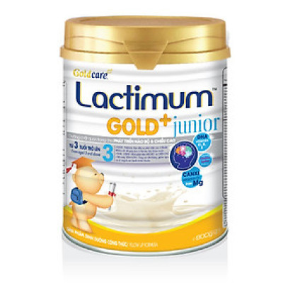 Dinh dưỡng công thức Lactimum GOLD+ junior LON 900: Dinh dưỡng dành cho trẻ từ 3 tuổi trở lên; với sự kết hợp prebiotics & probiotics cùng với (2’-FL HMO) giúp hỗ trợ hệ tiêu hóa, DHA và LUTEIN giúp phát triển trí não và chiều cao