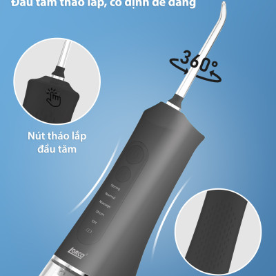 Máy Tăm Nước Cầm Tay Chính Hãng Lorca TA 9109WT Vệ Sinh Răng Miệng, Bộ 5 Đầu Tăm, 5 Chế Độ Sử Dụng