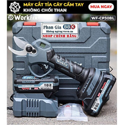 Kéo cắt cành dùng pin Work fix -CP30BL - Màn hình led báo % Pin -Công tắc bóp - Động cơ không chổi than 100% Lõi Đồng