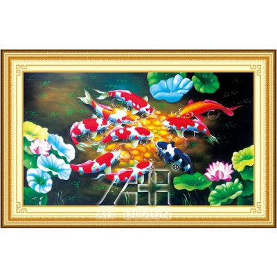 Tranh thêu chữ thập cửu ngư quần hội AL53401, kích thước 100 x 62 cm