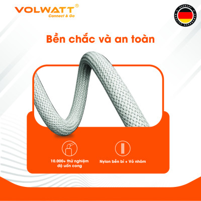 Cáp sạc siêu nhanh 60W Volwatt GE-S16-CC hàng chính hãng | Cáp Type-C to Type-C truyền dữ liệu 480Mbps, dây bện, dài 1m | BH 12 tháng
