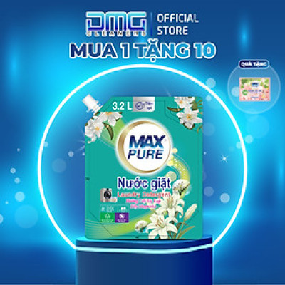 Túi nước giặt Maxpure Hương Lily Hy Lạp 3,2L - TẶNG 1 dây 10 gói nước xả hương CoCo