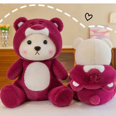 Thú nhồi bông lena đội mũ gấu dâu ngồi đáng yêu - Size từ 28cm đến 80cm - Quà tặng gấu bông lena dễ thương.