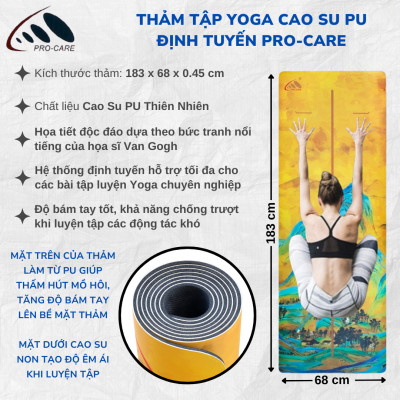 Thảm Yoga Cao su PU Định Tuyến Chống Trượt, Thấm Hút Mồ Hôi PRO-CARE Tranh Vẽ Van Gogh - Tặng Túi