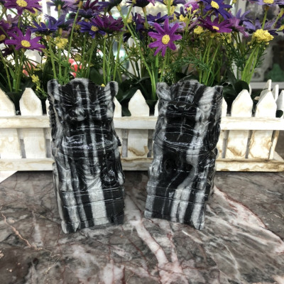 Cặp Kỳ Lân phong thủy đá cẩm thạch vân đen - Cao 12 cm