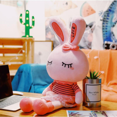 Gấu Bông Thỏ Bông Đồ Chơi Thỏ Hồng Tai Dài Vải Nhung Cao Cấp Co Giãn 4 Chiều