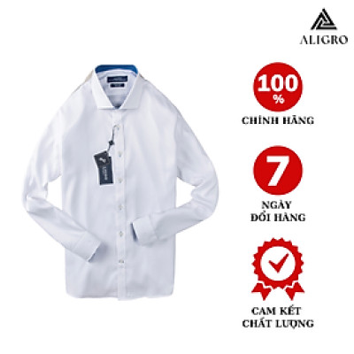 Áo sơ mi nam dài tay ALIGRO cổ bẻ dáng ôm body 100% chất cotton trắng phối cổ ALGS194