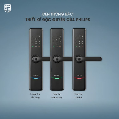 Bộ khóa cửa thông minh Bluetooth, vân tay, thẻ từ, mật khẩu và chìa cơ Philips DDL7300 - Hàng chính hãng (BH 2 NĂM)