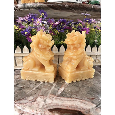 Cặp Kỳ Lân phong thủy gác cổng đá ngọc hoàng long - Cao 15 cm