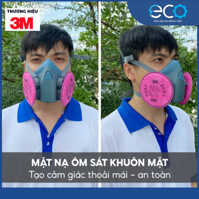 Bộ mặt nạ phòng độc 3M 7502 kèm phin 2097 lọc bụi mịn, chống hơi độc, khí hàn cắt đúc kim loại