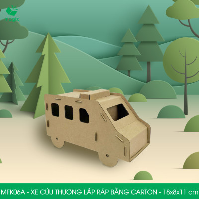  MFK06A - Xe cứu thương carton - 18x8x11 cm - Đồ chơi lắp ráp mô hình từ bìa carton cứng cao cấp