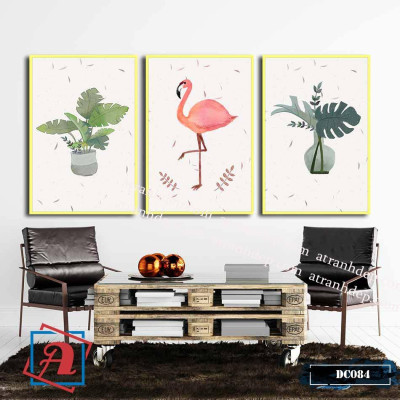 Bộ 3 tranh canvas treo tường Decor hoa lá, hồng hạc, phong cách hiện đại – DC084