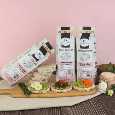 Bánh gạo lứt GUfoods vị Muối hồng -  Không chiên dầu, Không đường, Lành mạnh, Phù hợp Eat clean, Ăn vặt healthy, Thực dưỡng, Tập gym, Thuần chay