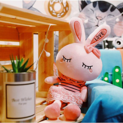 Gấu Bông Thỏ Bông Đồ Chơi Thỏ Hồng Tai Dài Vải Nhung Cao Cấp Co Giãn 4 Chiều