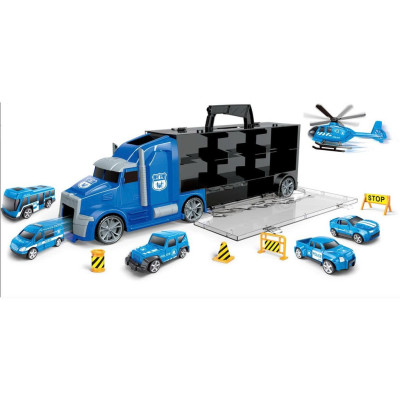TOYSTAR - 666-02K Mô hình Bộ xe chuyên chở cảnh sát chuyển gồm 5 ô tô, 1 máy bay, 4 biển báo giao thông